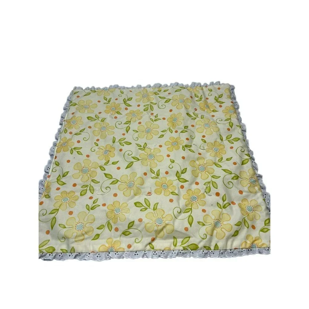 Vintage Handmade Baby Ruffle Yellow Floral Blanket